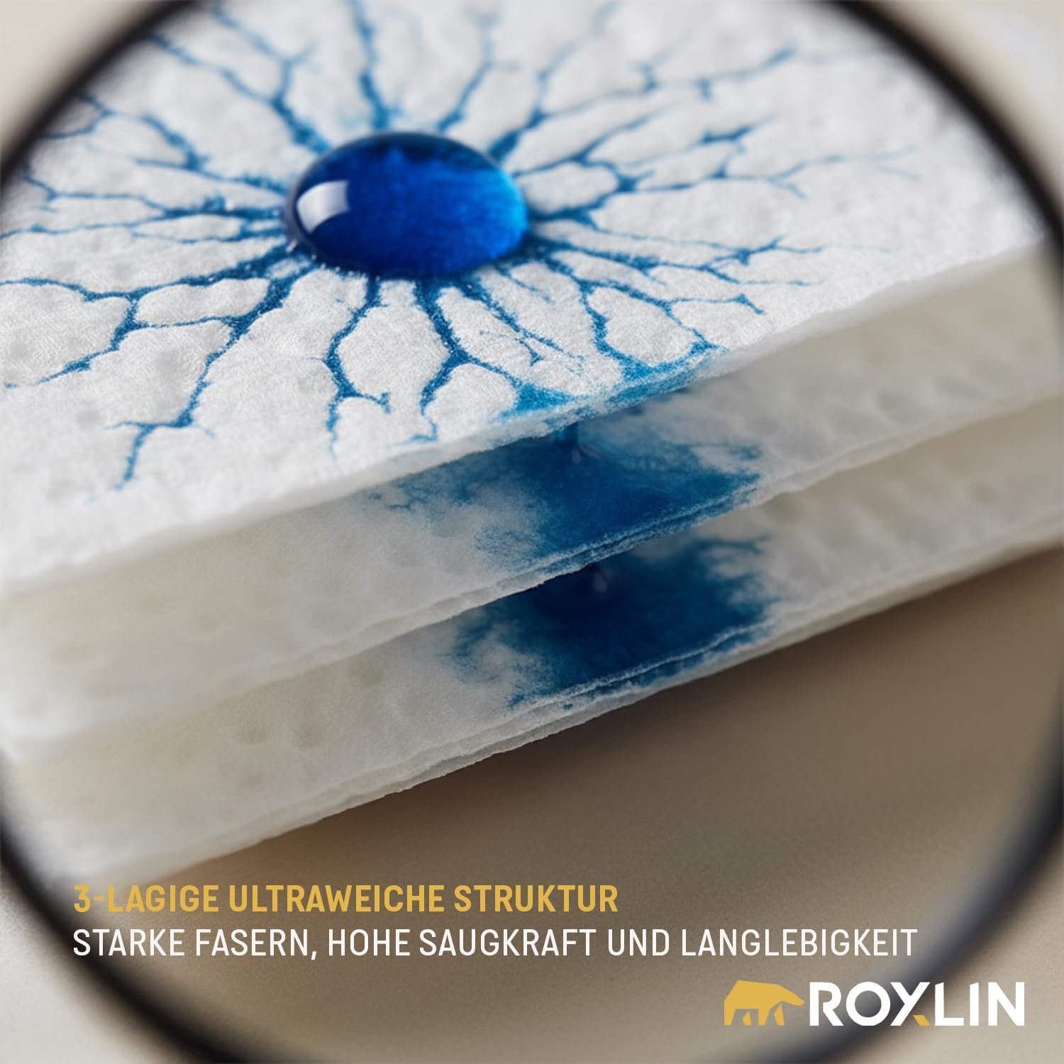 Roxlin Toilettenpapier 3-lagig 9,2 × 11,2 cm 150 Blätter pro Rolle 100% Zellulose Weiß 47 g/m² - Image 3
