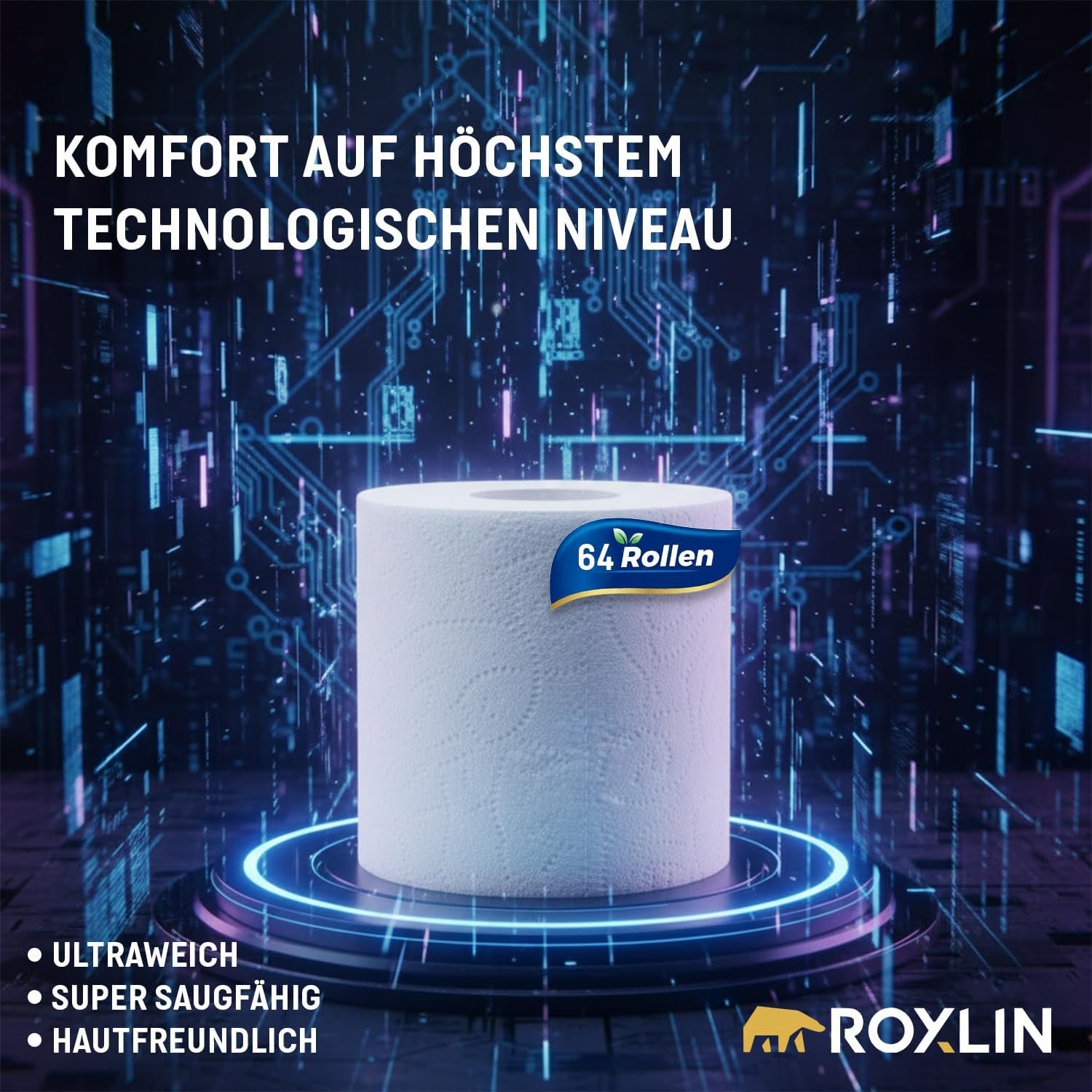 Roxlin Toilettenpapier 3-lagig 9,2 × 11,2 cm 150 Blätter pro Rolle 100% Zellulose Weiß 47 g/m² - Image 4