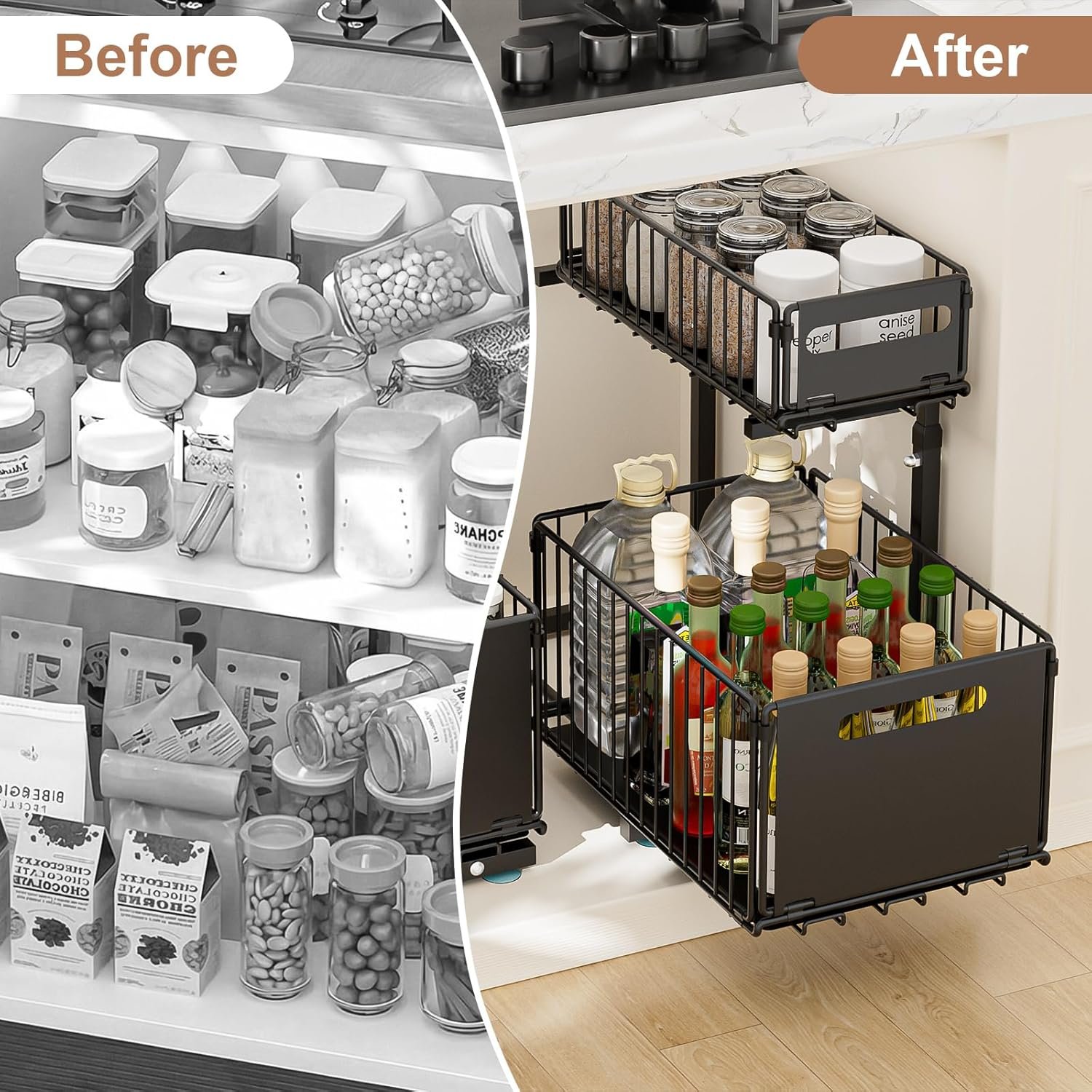 2 Etagen Unter Waschbecken Regal Metall Unterschrank Organizer Spülschrank Regal für Küche Badezimmer Schrank Küchen Organizer Gewürzregal Höhenverstellbar - Image 7