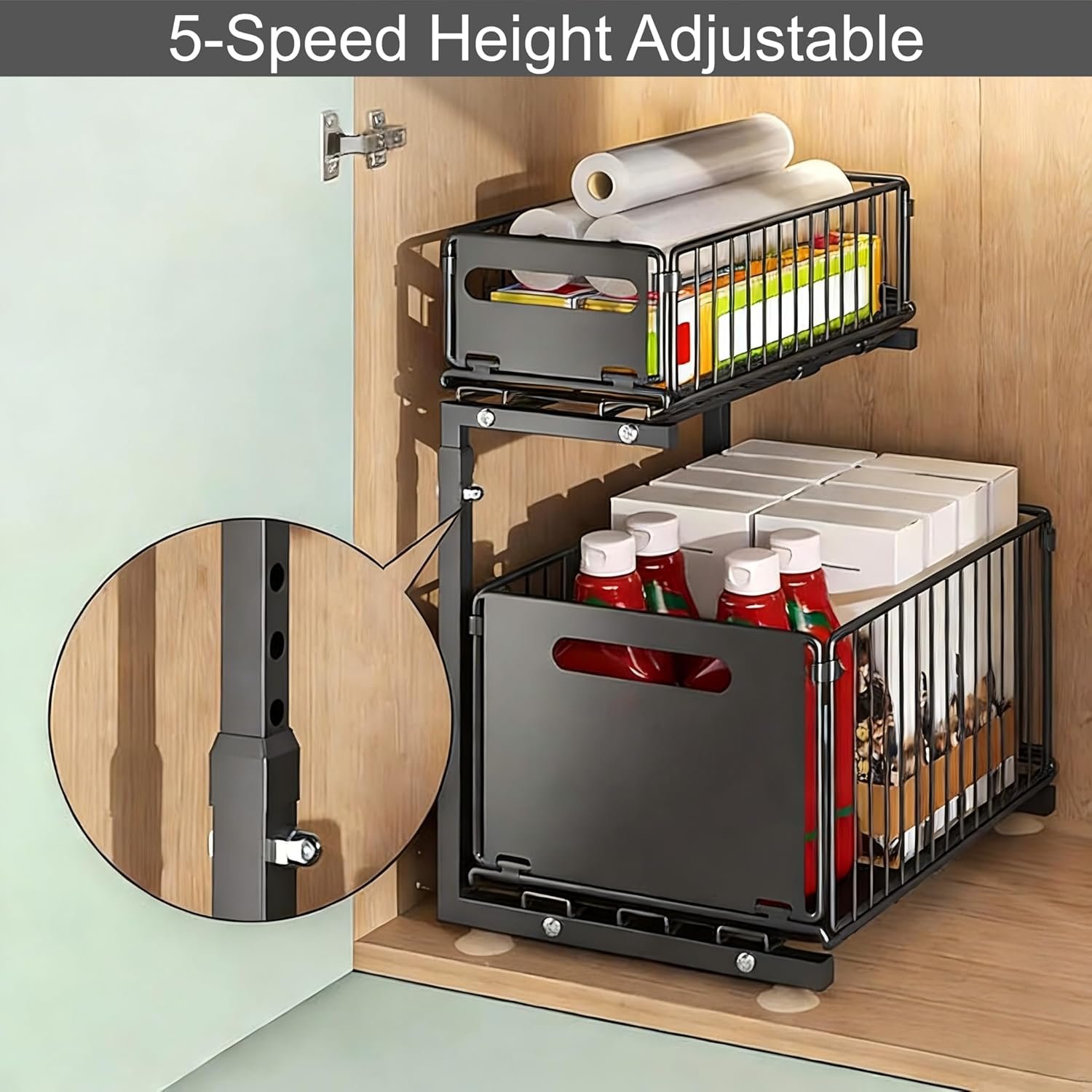 2 Etagen Unter Waschbecken Regal Metall Unterschrank Organizer Spülschrank Regal für Küche Badezimmer Schrank Küchen Organizer Gewürzregal Höhenverstellbar - Image 3