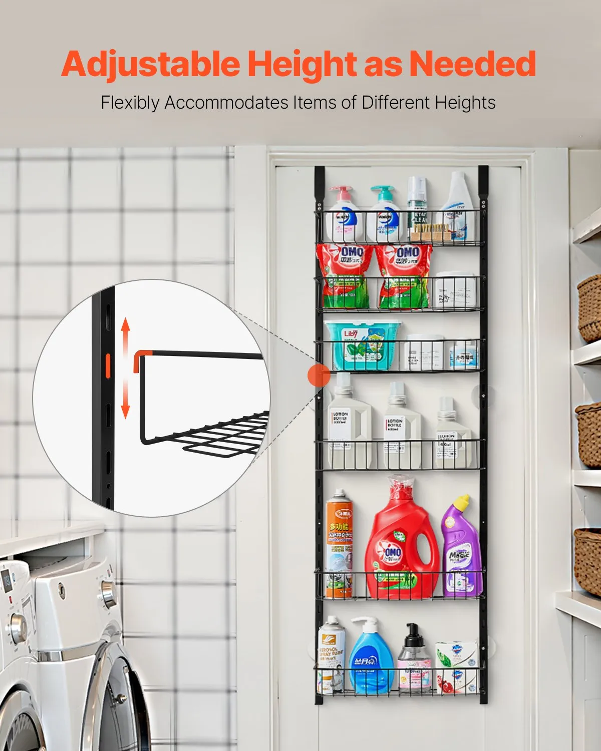 【VEVOR Sommersale】VEVOR Über Tür Pantry Organizer, Pantry Organisation und Aufbewahrung, robustes Hängeschrankregal aus Stahl für Gewürze, verstellbare Wand Gewürzregale, für Küche, Waschküche und Badezimmer - Image 2